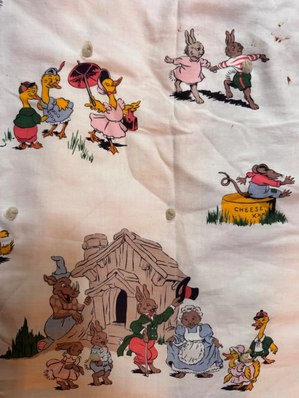 Vintage rare Children's Storybook Print crib blanket bedding